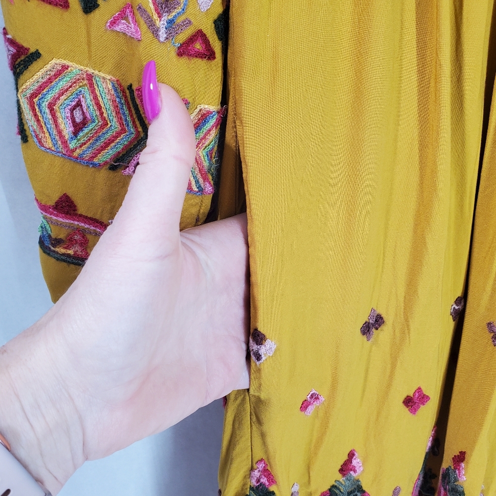 Anthropologie Floreat Raella Gold Mustard Embroidered Tunic Dress size small - Picture 7 of 14